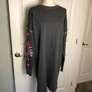 Boden Gray Dress with Pink Embroidery